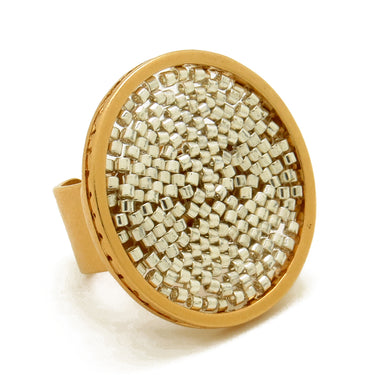 Anillo Upsala Dorado Círculo Mediano Plateado